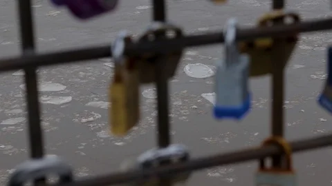 Cold Love Locks With Broken Ice Floating Past A River Of Hate Close Up Stock Footage 103346135