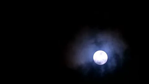 Cold moon in the night sky back on soft and dark cloud moving pass1 Video stock 138746048