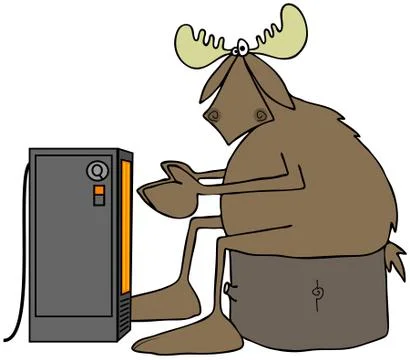 Cold moose warming by an electric heater Stock Illustration