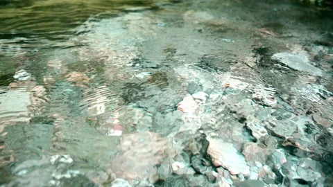 Cold mountain river flows among stones. cold and clear, turquoise river . Video stock 123447028