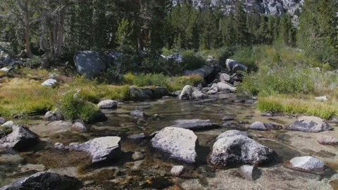 Cold mountain stream river between some rocks towards camera Stock Footage 146028105