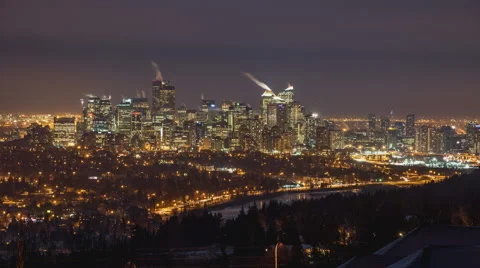 Cold night overlooking downtown Calgary Stock Footage 68816967