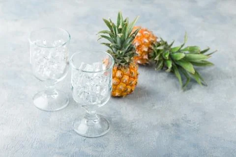 Cold pineapple cocktail Stock Photos