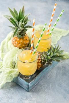 Cold pineapple cocktail Stock Photos