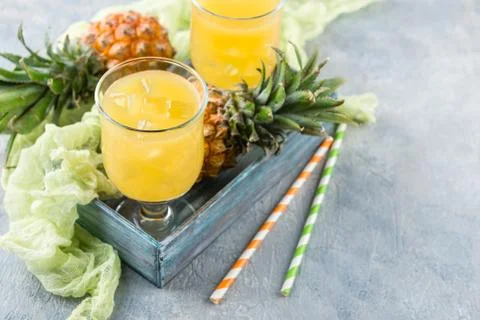 Cold pineapple cocktail Stock Photos