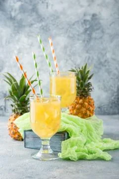 Cold pineapple cocktail Stock Photos