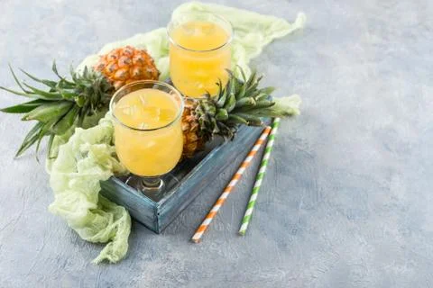 Cold pineapple cocktail Stock Photos