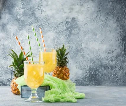Cold pineapple cocktail Stock Photos