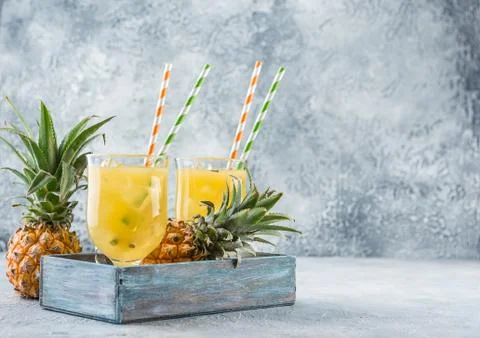 Cold pineapple cocktail Stock Photos