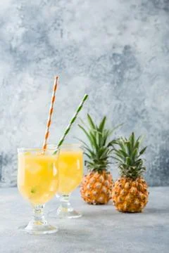 Cold pineapple cocktail Stock Photos