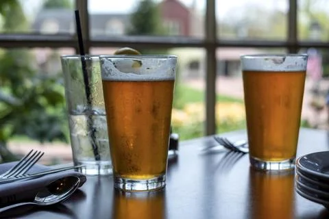 Cold Pints of Beer with Garden View at Peddler's Village PA 写真素材
