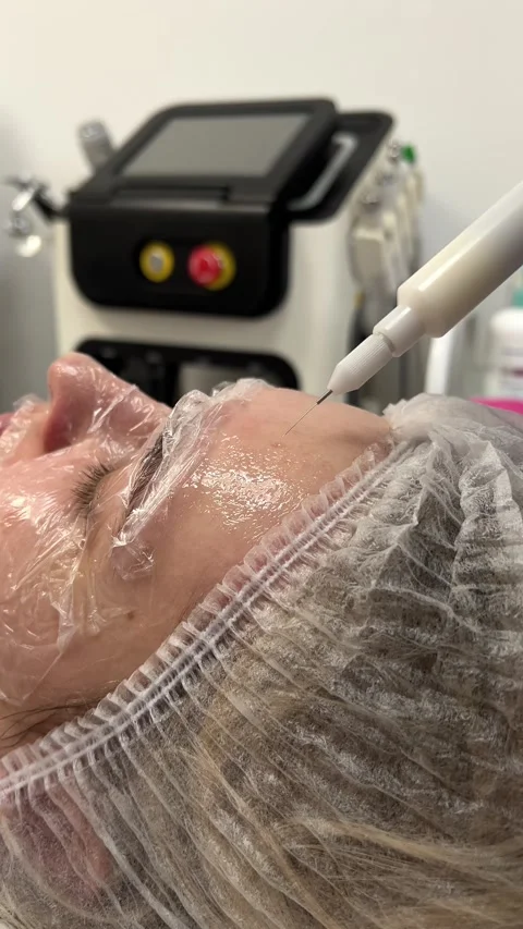 A cold plasma or non-equilibrium plasm for skincare. Removing dark spots Stock Footage 307284365