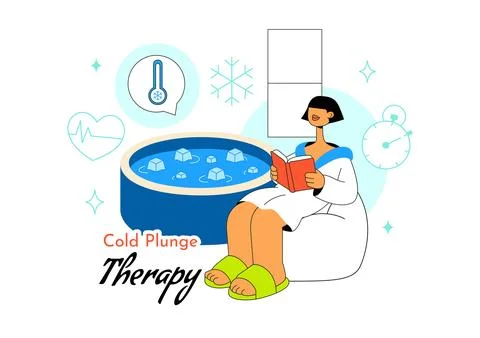 Cold Plunge Therapy Vector Illustration Featuring Ice Bath Recovery, Wellne.. Stock Illustration