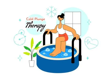 Cold Plunge Therapy Vector Illustration Featuring Ice Bath Recovery, Wellne.. Stock Illustration