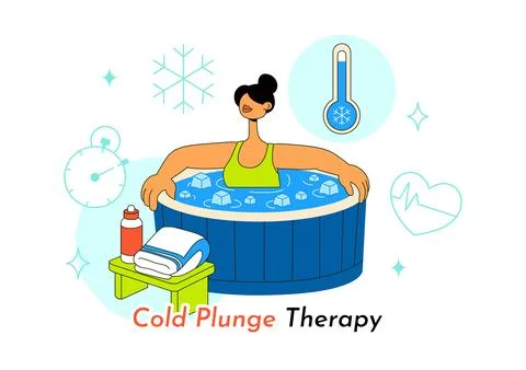 Cold Plunge Therapy Vector Illustration Featuring Ice Bath Recovery, Wellne.. Stock Illustration