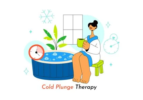Cold Plunge Therapy Vector Illustration Featuring Ice Bath Recovery, Wellne.. Stock Illustration
