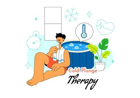Cold Plunge Therapy Vector Illustration Featuring Ice Bath Recovery, Wellne.. Stock Illustration