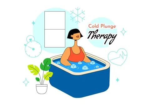 Cold Plunge Therapy Vector Illustration Featuring Ice Bath Recovery, Wellne.. Stock Illustration