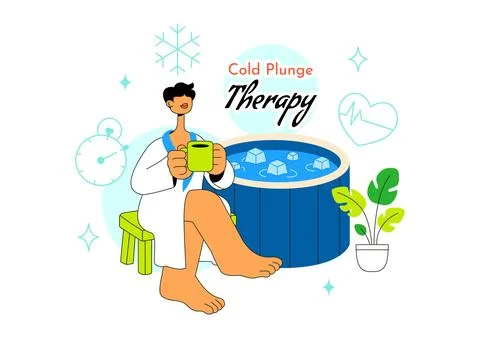 Cold Plunge Therapy Vector Illustration Featuring Ice Bath Recovery, Wellne.. Stock Illustration