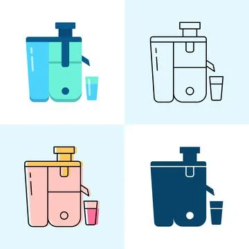 Cold-pressed juicer icon set in flat and line styles Stock Illustration