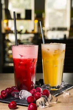 Cold red cherry and range cocktails 스톡 사진