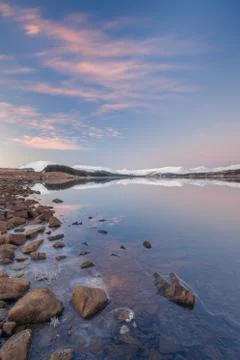 Cold, reflection and snow at Loch Tulla,Bridge of Orchy  ,Loch Tulla ,Highlan Stockfoto's