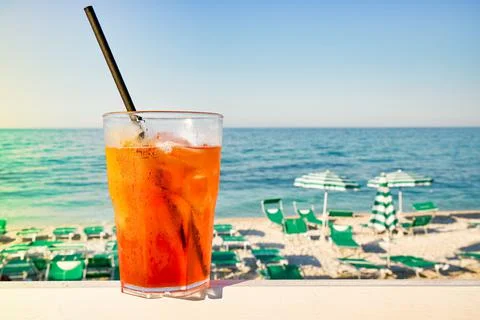 Cold refreshing drink on the beach Stock Photos