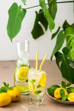 Cold refreshing lemonade Stock Photos