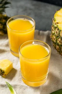 Cold Refreshing Yellow Pineapple Juice Stock Photos
