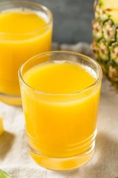 Cold Refreshing Yellow Pineapple Juice Stock Photos