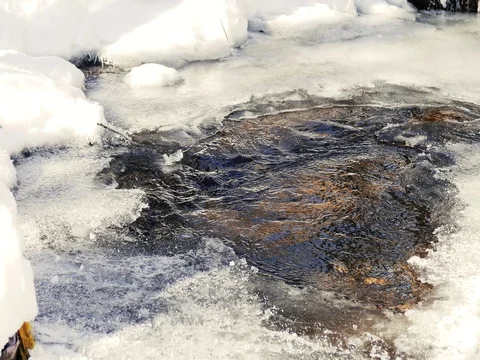 Cold River Flowing under Ice Stock-Footage 73546858