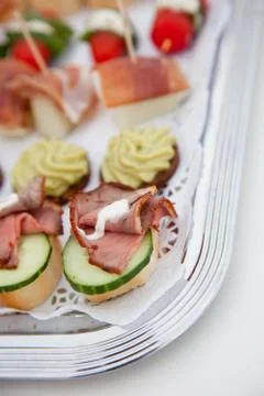 Cold roast beef canapes Stock Photos