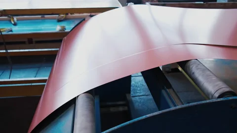 Cold Rolled Metal. Automatic Cutting Sheet Metal. Colored Steel Sheet. Panels Stock Footage 211603154