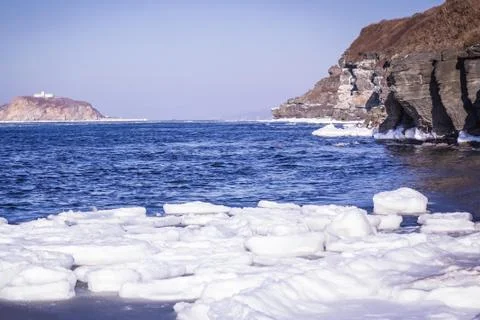 Cold sea, snow. Stock Photos