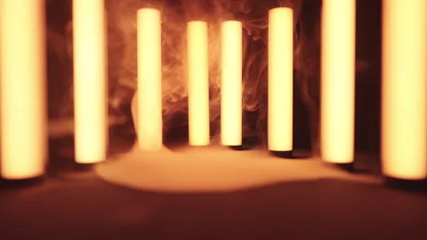 Cold Smoke flowing around the glowing neon tubes in slow motion 4K Stock Footage 257352257