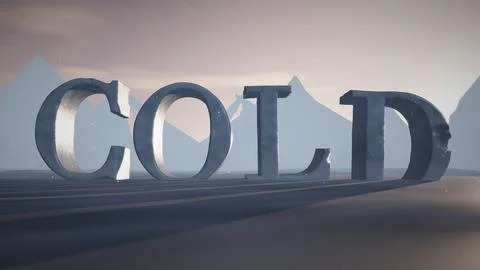 Cold Snow-Capped 3D Ice Text on a Frozen Glacier Stock Illustration