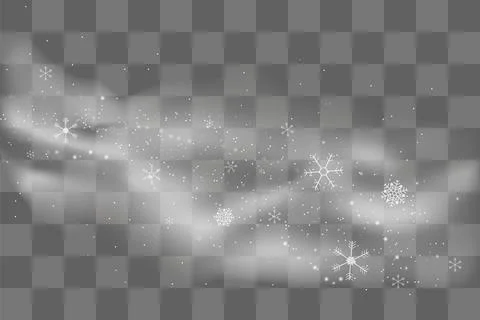 Cold snow wind, ice winter. Snowflakes with sparkle effect, 3d frost smoke or Stock Illustration