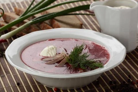 Cold soup with meat Stock Photos