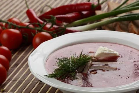 Cold soup with meat Stock Photos