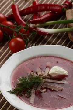 Cold soup with meat Stock Photos
