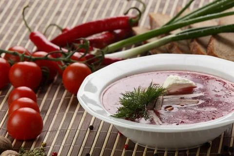 Cold soup with meat Stock Photos