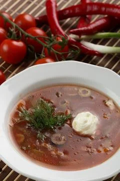 Cold soup with meat Stock Photos