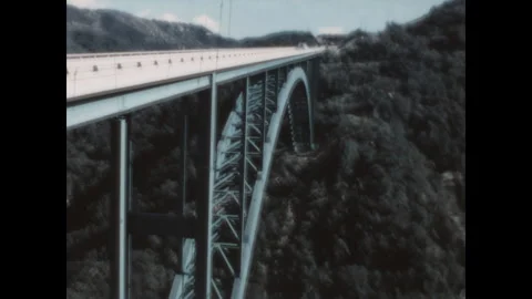 Cold Spring Canyon Arch Bridge 1970 Stock Footage 300512531