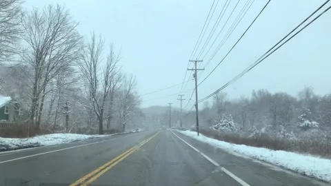 Cold Spring, New York-View of Route 9 By Fahnestock State Park on Snowy Day Stock Footage 270192972
