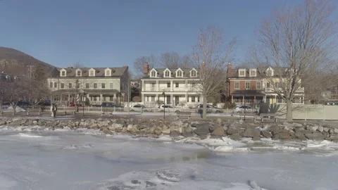 Cold Spring, New York-Winter Aerial Panorama of Hudson Valley Stock Footage 170520206