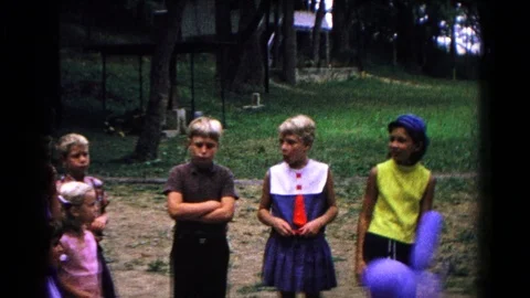 COLD SPRINGS NEW YORK USA-1963: Children Laugh As The Clown Makes Faces And Stock Footage 123772069