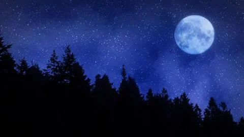 Cold Starry Night in the Mountains with a Full Moon Ilustração Stock