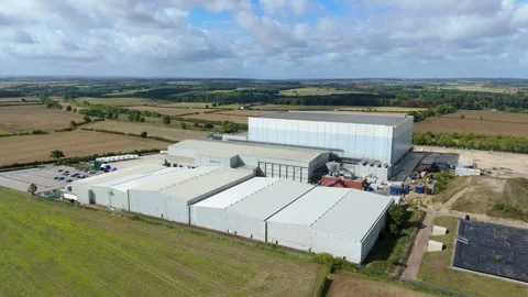 Cold storage facility, cryogenics. industrial factory. Aerial view panning Video stock 323284363