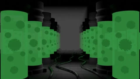 Cold storage laboratory having giant test tubes and the samples of viruses. Video stock 146524513