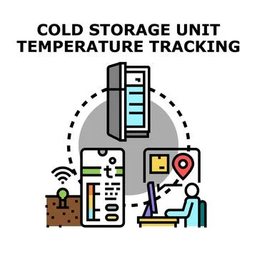 Cold storage unit temperature tracking system controlling products Stock Illustration